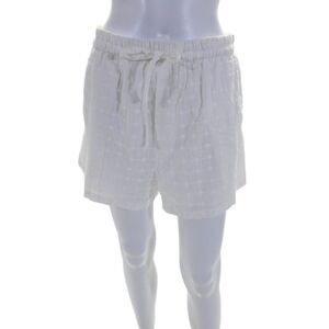 Vita Grace Womens Drawstring Waist High Rise Shorts White Cotton Size Large